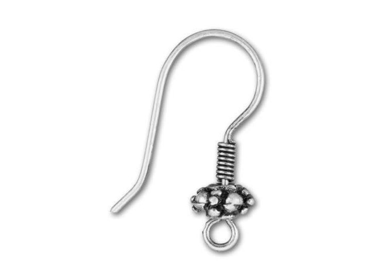 Antique Silver-Plated Earwire with Coil and Beaded Disk (1 Pair)