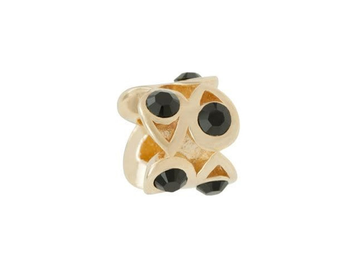 Gold-Finish Large Hole Bead with Teardrop-Shaped Double Row Jet Crystals Gold-Finish Large Hole Bead with Teardrop-Shaped Double Row Jet Crystals