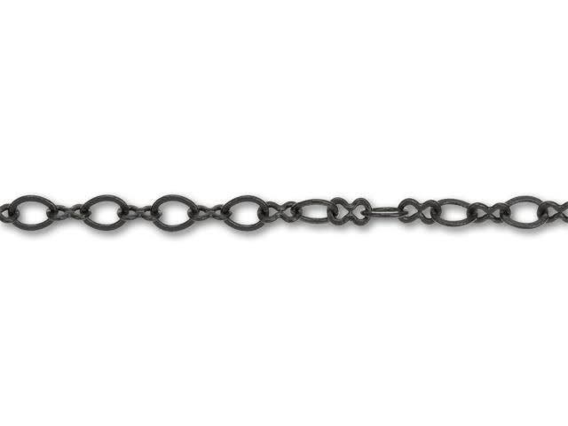 Matte Black-Plated Small Oval Links and Bows Chain by the Foot