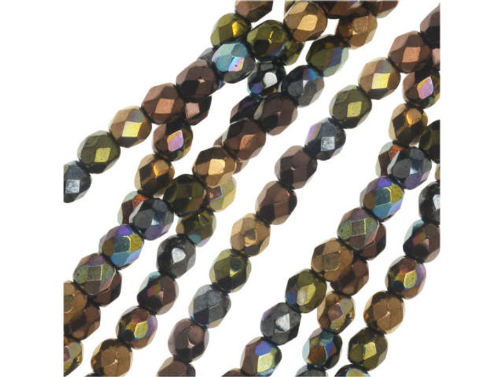 Czech Glass 4mm Metallic Rainbow Finish Mix Faceted Round Bead Strand by Raven's Journey