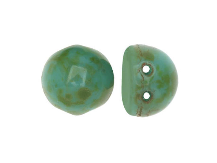 CzechMates 2-Hole 7mm Opaque Turquoise Picasso Cabochon Beads 2.5-Inch Tube
