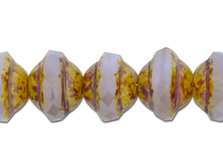 Czech Glass 10 x 8mm Lilac Purple Satin with Picasso Finish Saturn Bead Strand by Raven's Journey