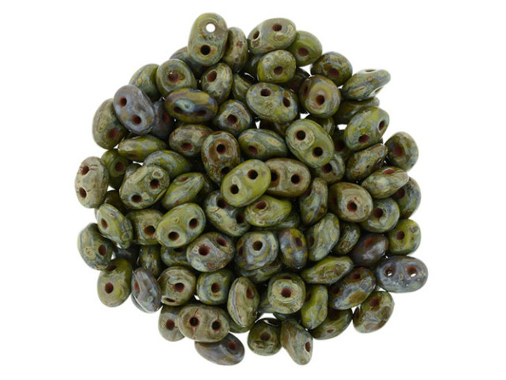 Matubo SuperDuo 2 x 5mm Luster - Opaque Green - Picasso 2-Hole Seed Bead 2.5-Inch Tube