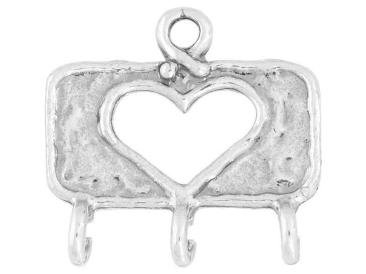Artbeads Sterling Silver Rectangle 3-Strand Connector with Cutout Heart