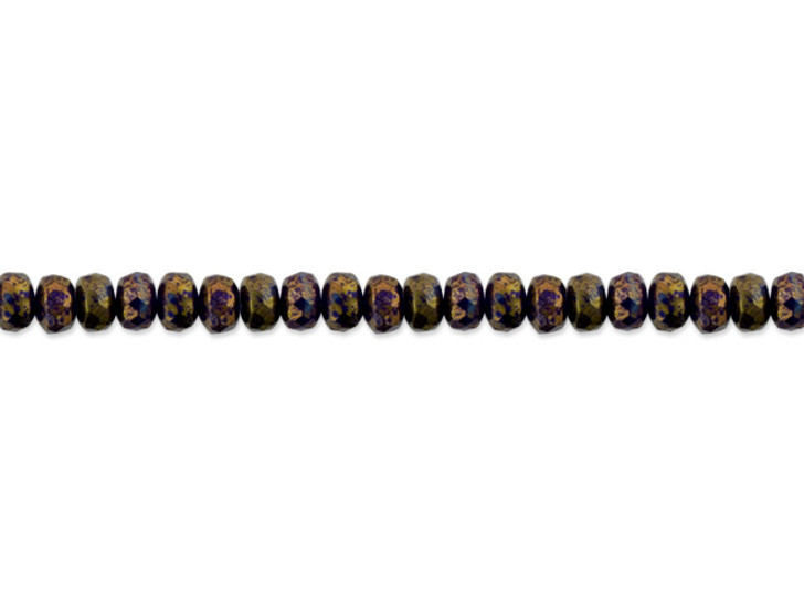 Czech Glass 7 x 5mm Deep Cobalt and Turquoise Blue Transparent Mix with Gold Luster Rondelle Bead Strand by Raven's Journey
