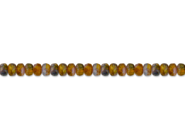 Czech Glass 5 x 3mm Sapphire Opaque Topaz Transparent Mix with Golden Pink Luster Rondelle Bead Strand by Raven's Journey