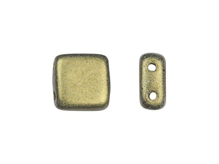 CzechMates Glass 6mm Metallic Gold Suede Two-Hole Tile Bead CzechMates Glass 6mm Metallic Gold Suede Two-Hole Tile Bead