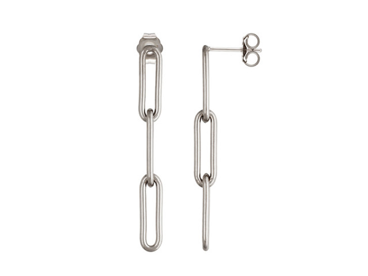 Sterling Silver Paperclip Chain (3 Link) Post Earring with Anti-Tarnish Finish (1 Pair)