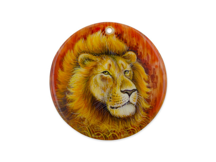 Lion Mother of Pearl Hand-Painted Pendant