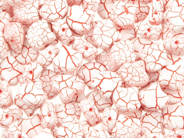 Clearance - Was $3.97 - Matubo 2-Hole Ionic White/Red Ginkgo Leaf Bead 2.5-Inch Tube