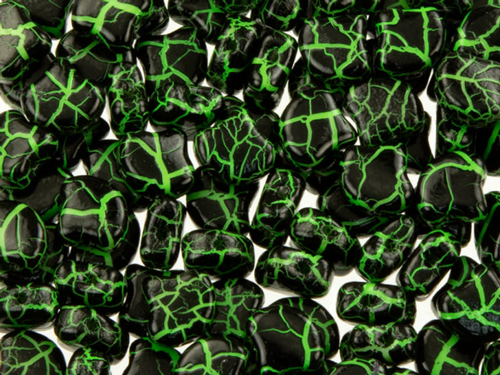 Clearance - Was $3.97 - Matubo 2-Hole Ionic Jet/Green Ginkgo Leaf Bead 2.5-Inch Tube