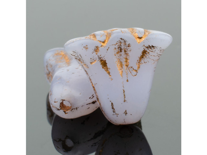 Czech Glass Lily (9x10mm) Lilac Opaline with Dark Bronze Wash Bead Strand by Raven's Journey