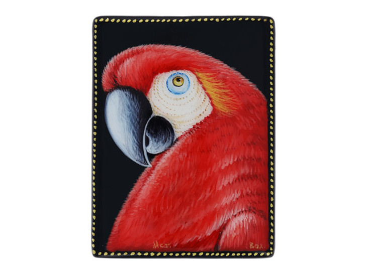 Red Parrot Black Agate Rectangle Bead