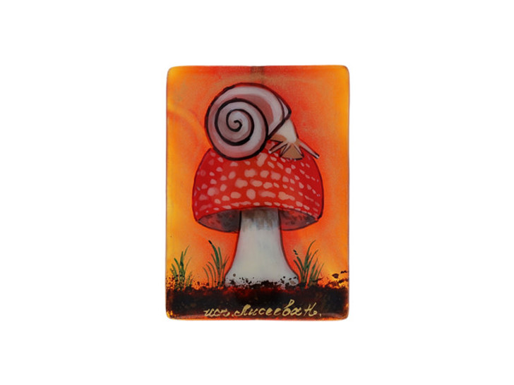 Snail on Mushroom Red Agate Rectangle Bead