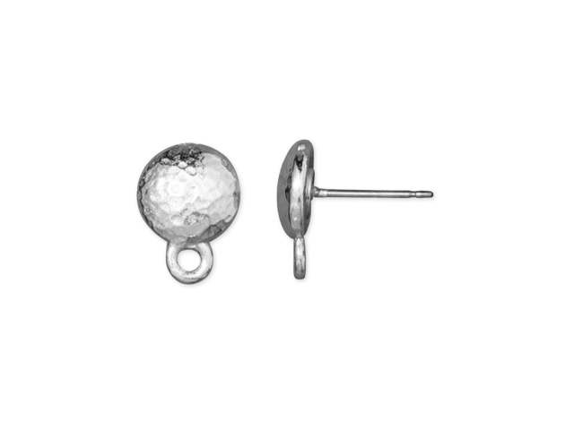 TierraCast 9mm White-Bronze-Plated Pewter Round Hammertone Earring Post (1 Pair)