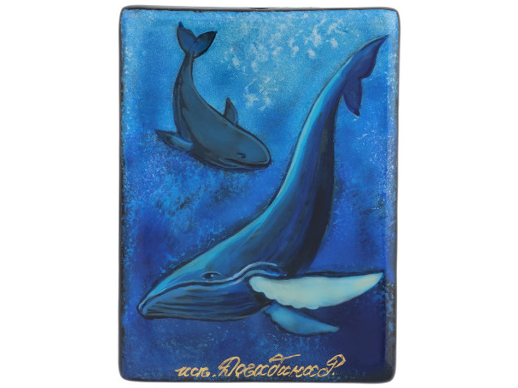 40 x 30mm Two Whales Black Agate Rectangle Bead