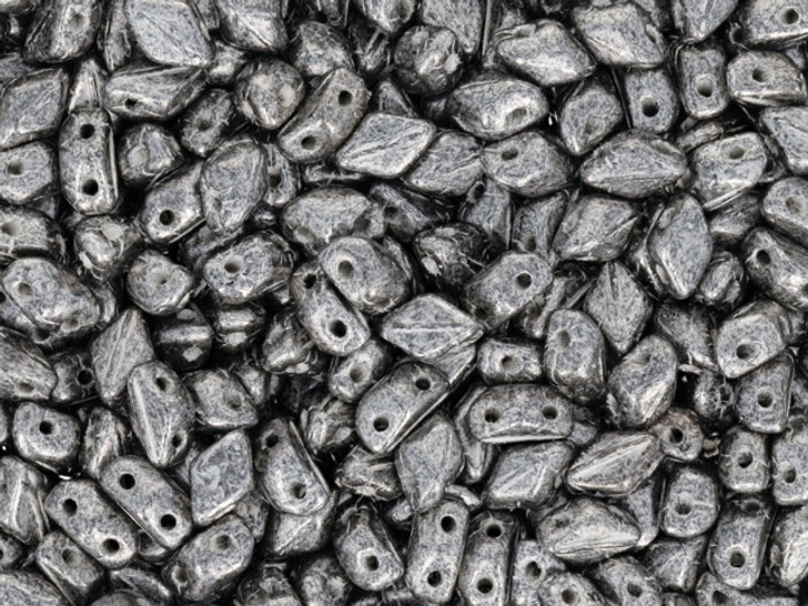 Matubo MiniGemDuo 6 x 4mm Silver Luster - Jet 2-Hole Bead 2.5-Inch Tube