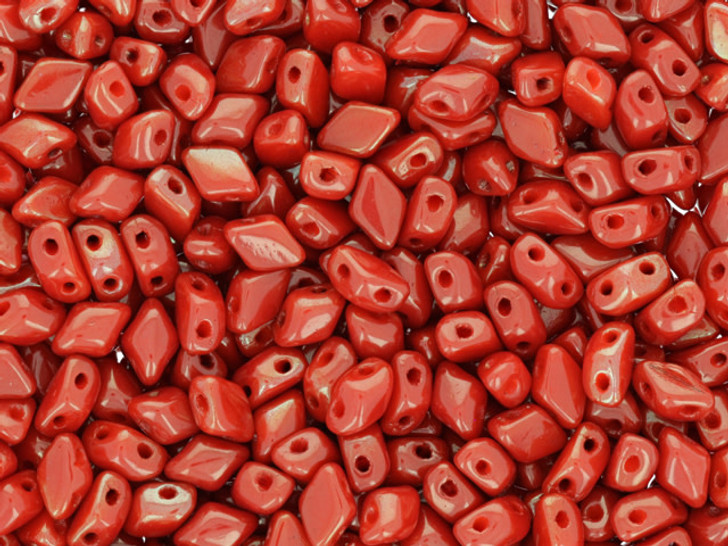 Matubo MiniGemDuo 6 x 4mm Rosaline Luster - Opaque Lt Red 2-Hole Bead 2.5-Inch Tube