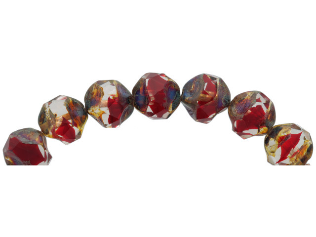 Baroque Central Cut (9mm) Garnet Red Transparent with Blue Picasso Finish