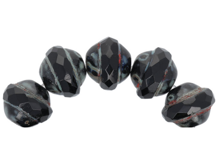 Czech Glass 10 x 8mm Black with Grey Speckles Saturn Bead Strand by Raven's Journey