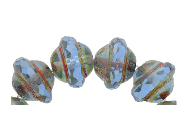 Czech Glass 8 x 10mm Blue Tones with Picasso Saturn Bead Strand by Raven's Journey