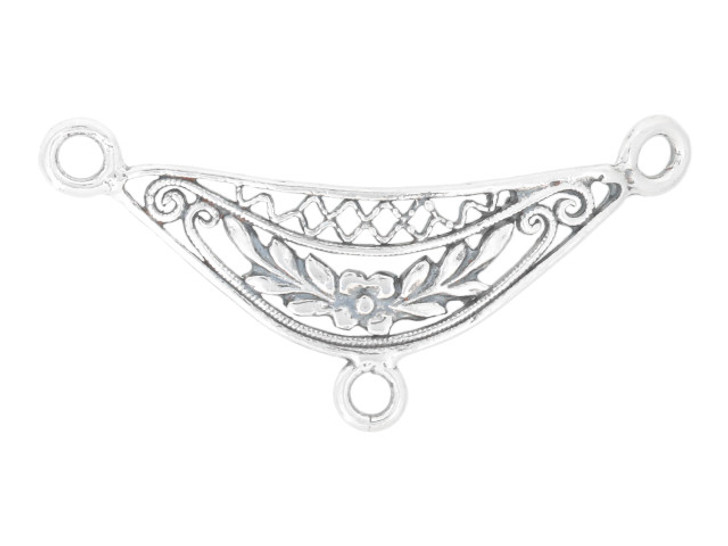 Artbeads Sterling Silver Detailed Crescent 3 Ring Link with Leafy Pattern