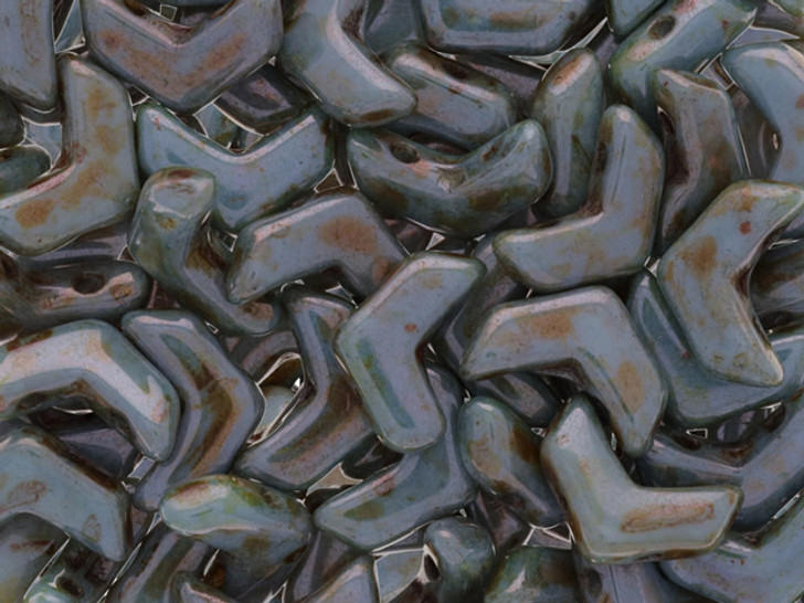 Czech Glass 4 x 10mm Luster Opaque Green Vee Bead (50pc Strand)