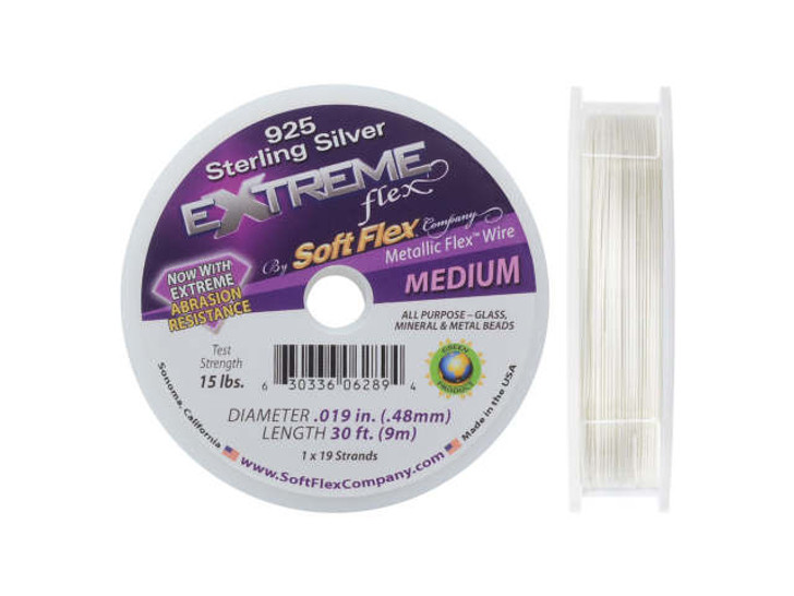 Soft Flex, Extreme Flex 19 Strand Medium Beading Wire .019 Inch, Silver  Plated 