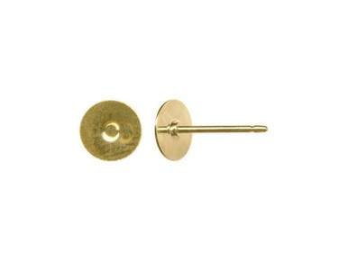 Gold Color Earring Post with 6mm Flat Pad, AAA (1 Pair)