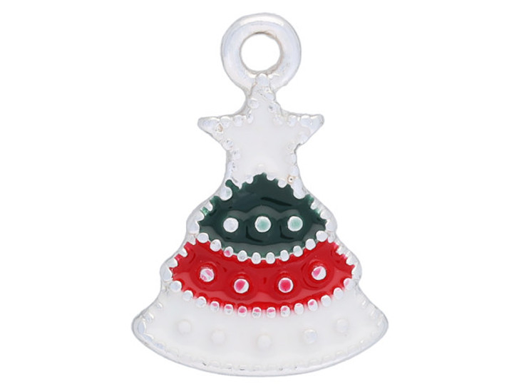 Silver Epoxy Coated 14 x 10mm Christmas Tree Charm with Loop