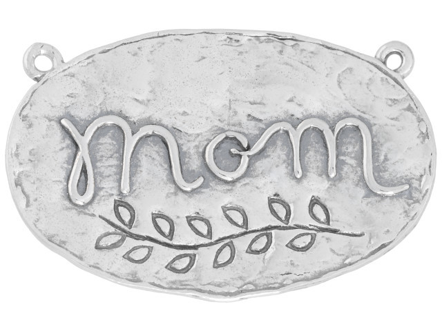 Artbeads Sterling Silver Oval Pendant with Mom in Cursive Font