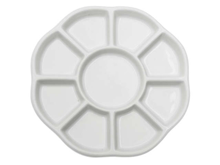 Ceramic Bead Sorting Tray, Round 5 1/2 Inch Diameter with Nine Sections, 1 Tray, White