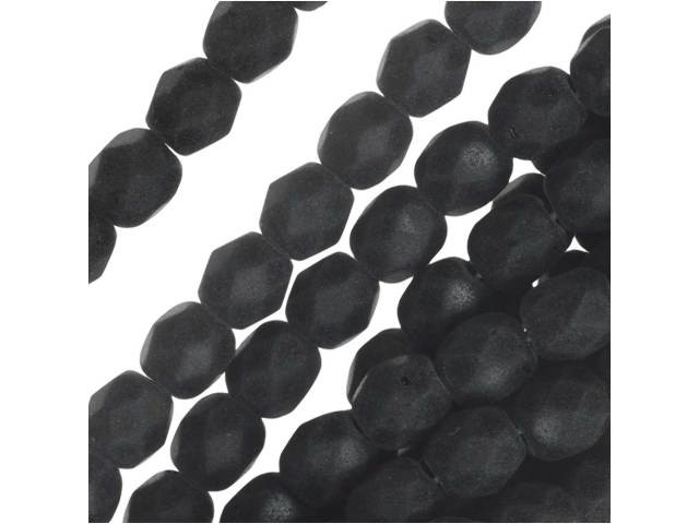 Czech Fire-Polish Glass Beads 4mm Round 'Jet Matte'