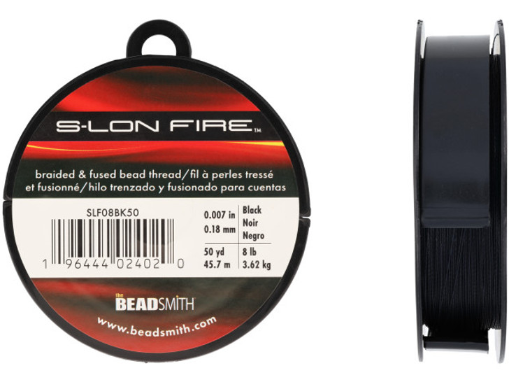 The Beadsmith S-Lon Fire Bead Thread 8 Lb Test Black 0.007 in / 0.18mm Diameter, 50 Yard Spool