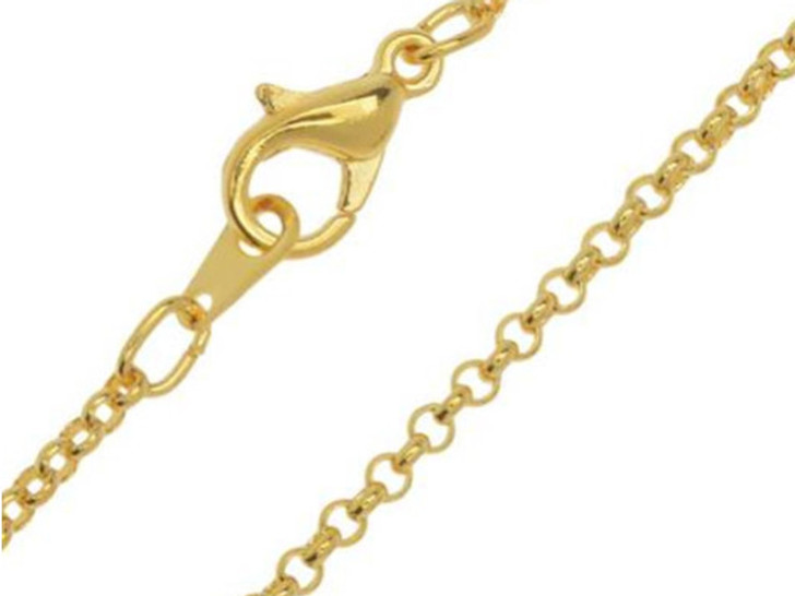 Finished Rolo Chain Necklace, Round Links with Lobster Clasp 2mm, 18 Inches, 22K Gold Plated