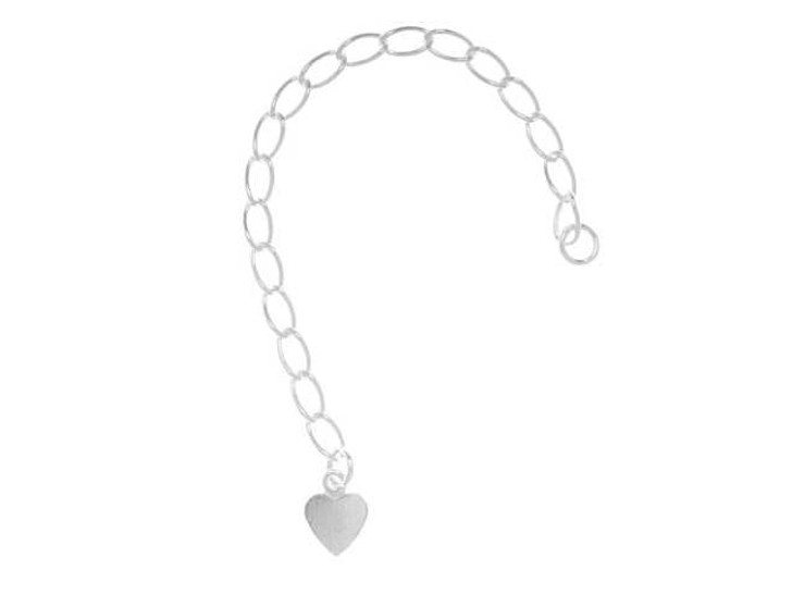 Necklace Chain Extender, 5x3mm Curb Links with Heart 3 Inches, Sterling Silver (1 Piece)