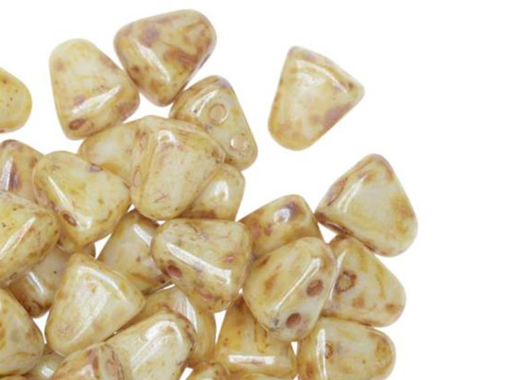 Clearance - Was $3.77 - Czech Glass Matubo, Triangular 2-Hole Nib-Bit Beads 5.5x6mm, Opaque Luster - Picasso (2.5" Tube)