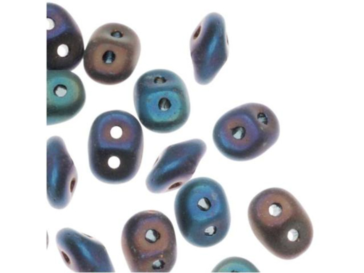 Czech Glass SuperDuo, 2-Hole Beads 2x5mm, Matte Blue Iris (2.5" Tube)