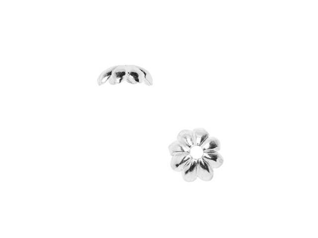 Nunn Design Bead Caps, 6mm Floral Petals, Bright Silver
