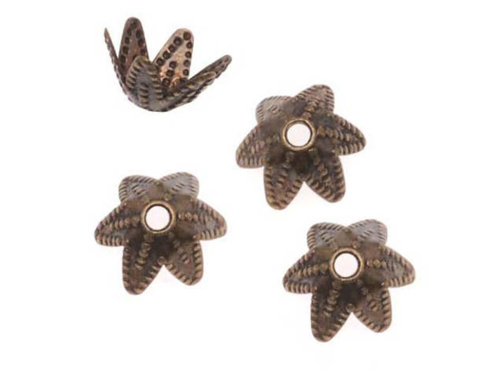 Antiqued Brass Ornate Pointed 6-Petal Bead Caps 7mm (10 pcs)