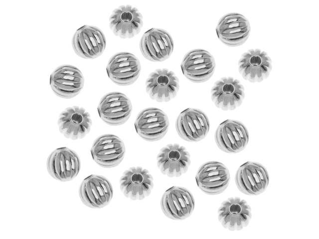 Silver Plated Fluted Round Metal Beads 6mm (8 pcs)