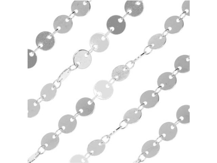 Clearance - Was $11.19 - Rhodium Plated Sequin Round Disc Chain, 6mms, by the Foot, Rhodium Plated