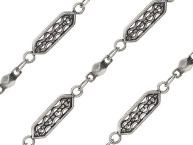 Antiqued Silver Plated Chain, Tribal Filigree Link & Connector, 15.5mm, by the Foot