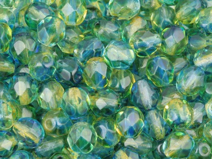 Czech Fire-Polish Bead 6mm Blue, Yellow and Green (25pc Strand) by Starman