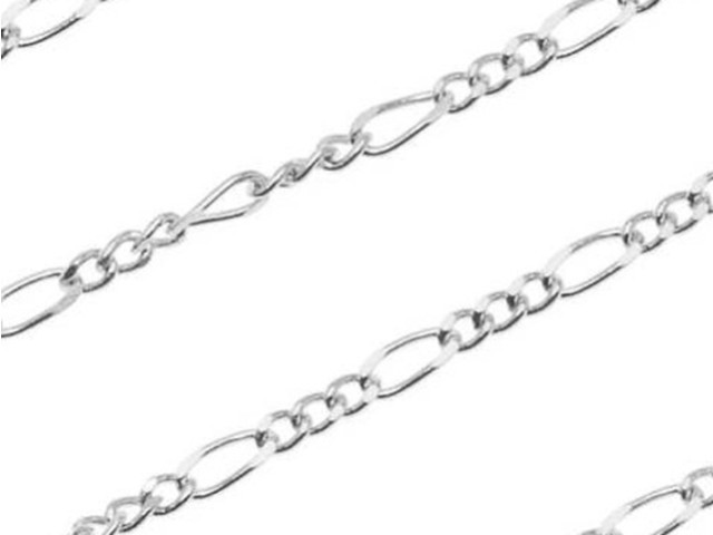 Silver Plated Figaro Chain, 4mm x 1.5mm, by the Foot