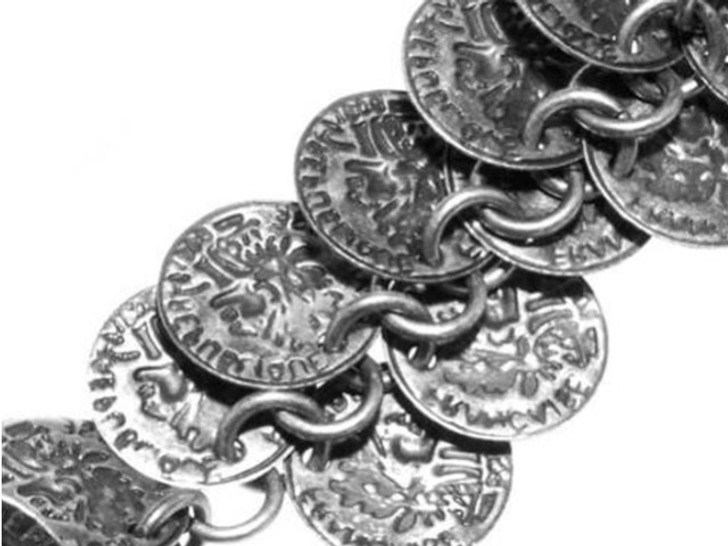 Charm Chain, 10mm Ancient Coin Charm, Antiqued Silver Plated, by the Inch