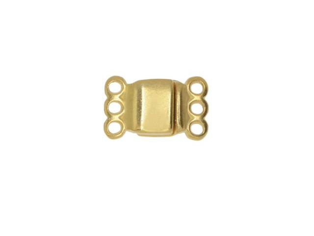 Magnetic Clasps, 3-Strand Rectangle 8x8.5mm, Gold Plated (1 Set)