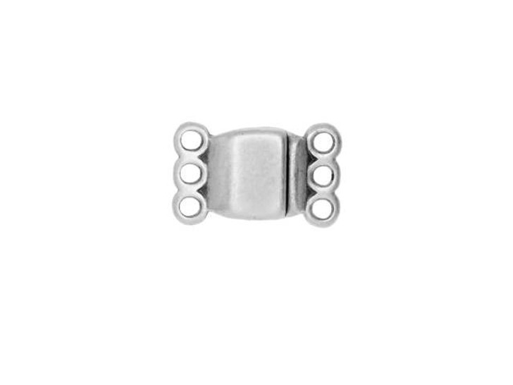 Magnetic Clasps, 3-Strand Rectangle 8x8.5mm, Antiqued Silver Plated (1 Set)
