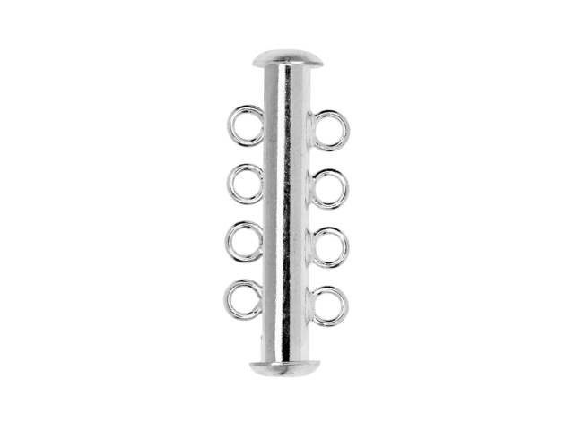 Magnetic Clasps, 4-Strand Slide Tube 27x4mm, Silver Plated (1 Set)