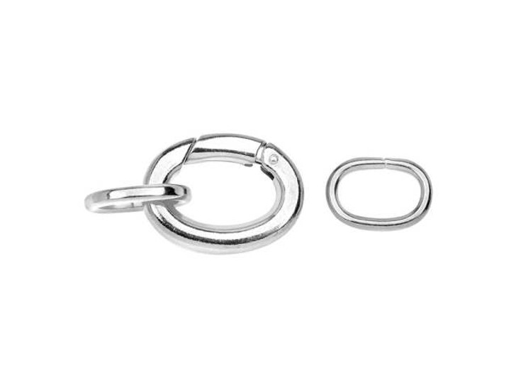 Lobster Clasps, Oval with 2 Jump Rings 20x15mm, Silver Plated (1 Set)